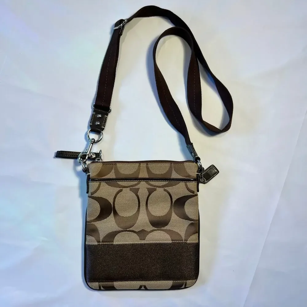 Vintage Coach Authentic Y2K Brown Tan Crossbody Purse Signature Canvas 7.5x8.5
